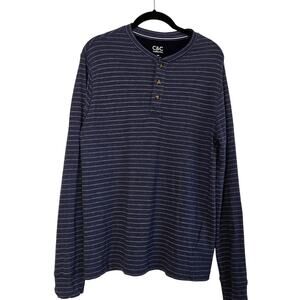C&C California Men’s Blue White Long Sleeve Tee Lightweight Rayon Blend Medium